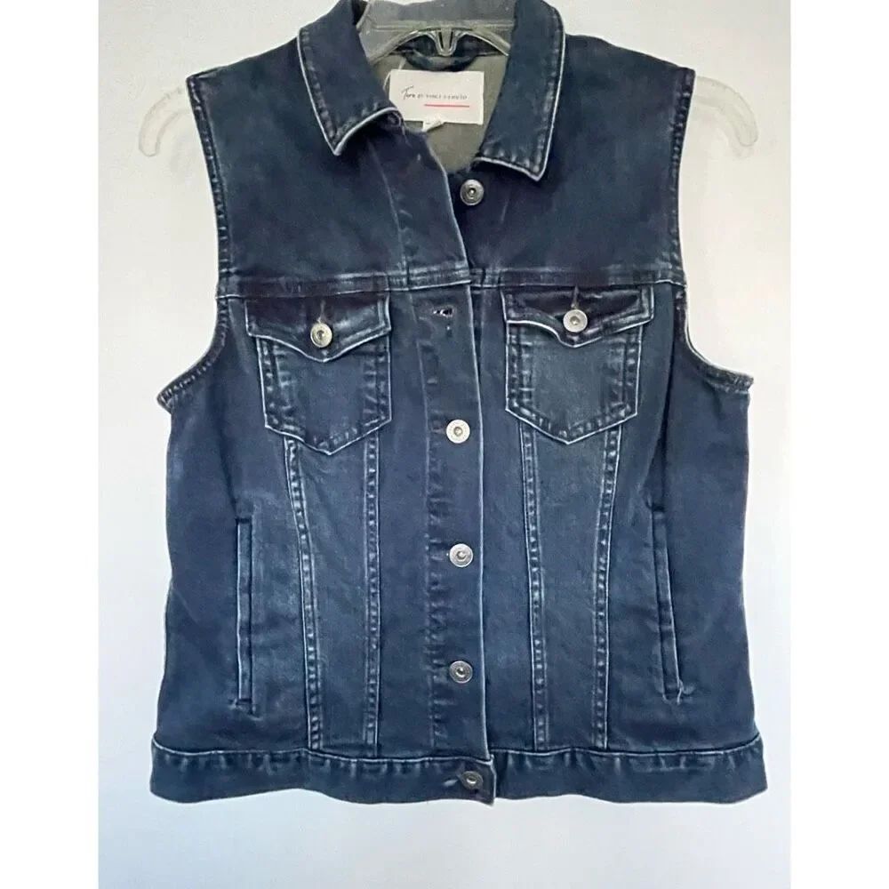 Vince Camuto denim vest with open crocheted back.